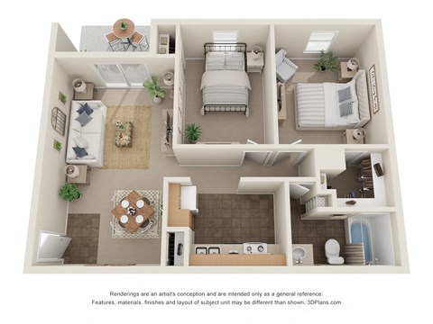 Floor plan for 2 beds, 1 bath, 906 sqft